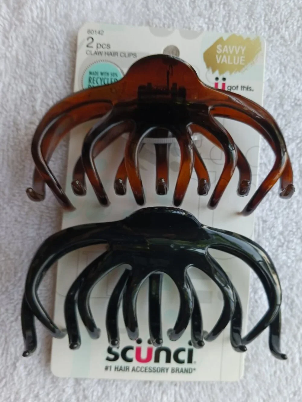 2 Scunci Claw Hair Clips Brown Black Plastic Jaw Wavy Curved Teeth Large Wide